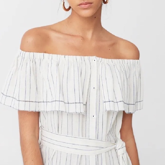 Mango off the shoulder linen striped dress - Picture 3 of 4